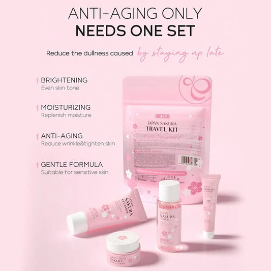 Cherry Blossom Hydrating Skincare Set – Cleanser, Toner, Essence & Cream (Travel Size)
