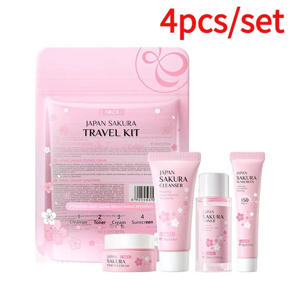 Cherry Blossom Hydrating Skincare Set – Cleanser, Toner, Essence & Cream (Travel Size)