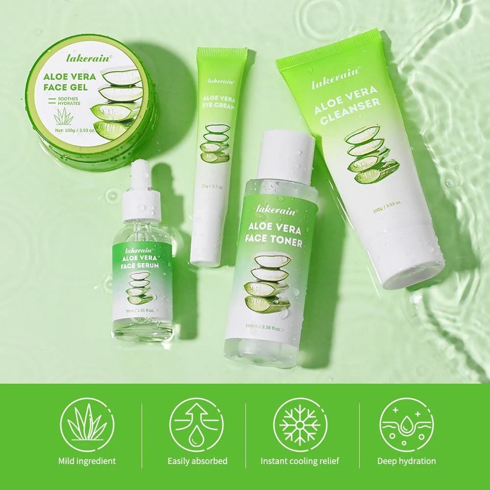 Aloe Vera Hydrating Skincare Set – Cleanser, Toner, Serum, Gel, Eye Cream & Lip Balm