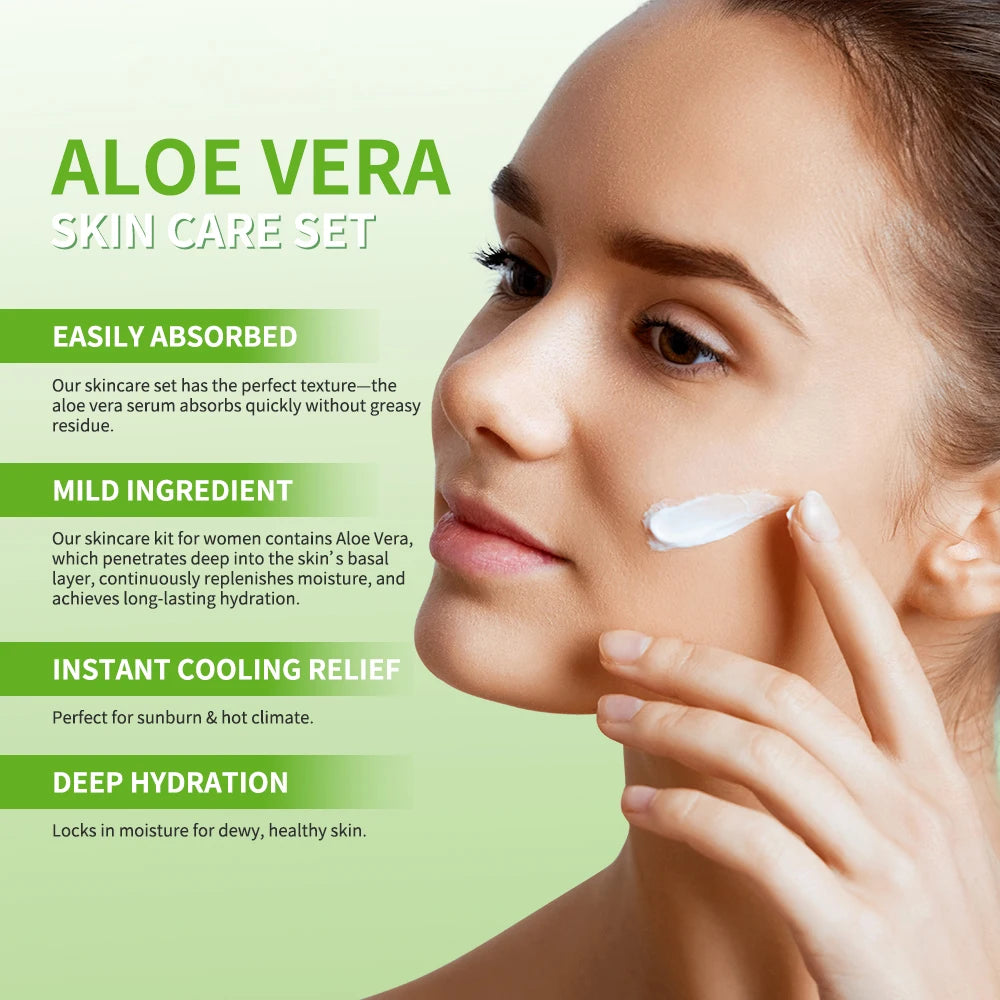 Aloe Vera Hydrating Skincare Set – Cleanser, Toner, Serum, Gel, Eye Cream & Lip Balm
