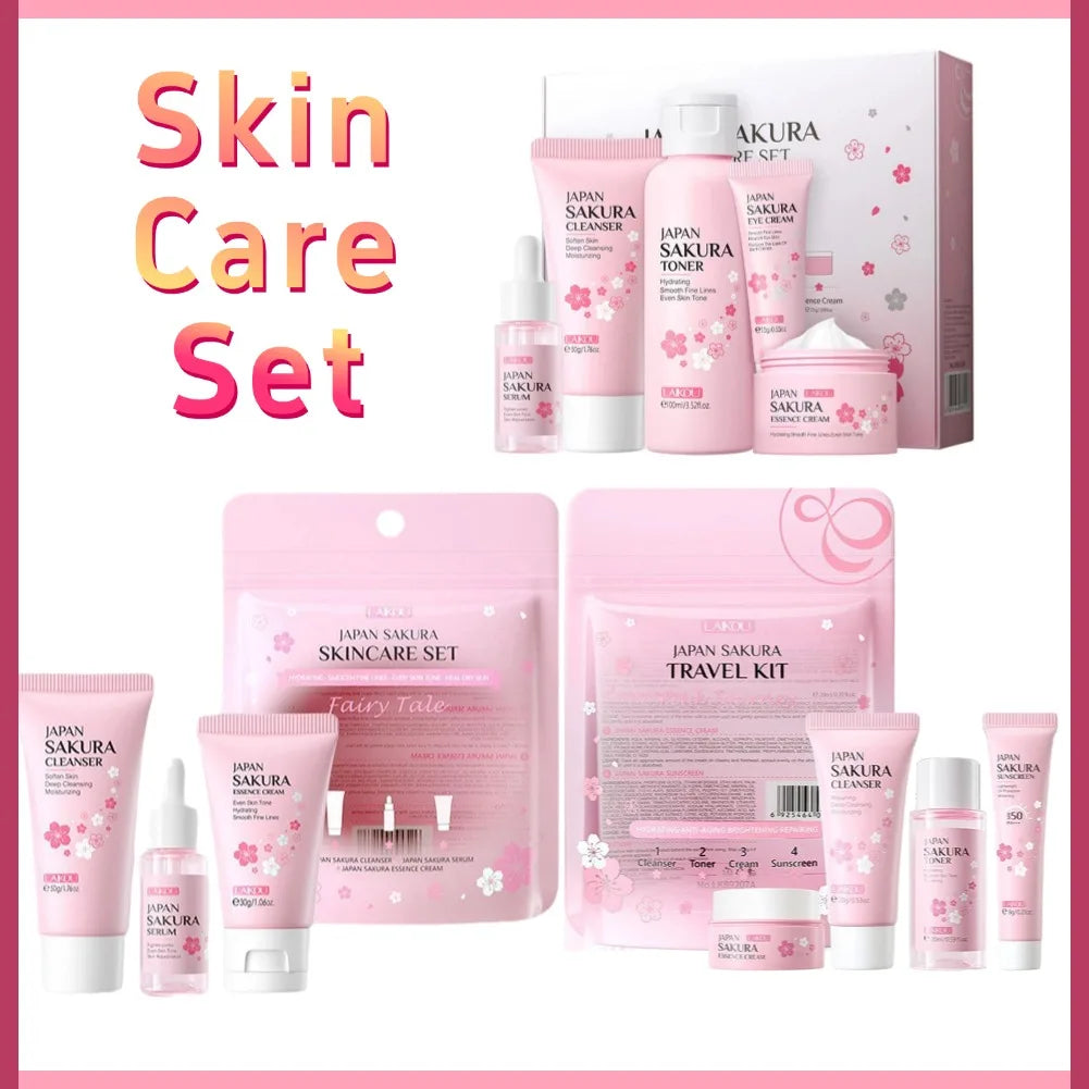 Cherry Blossom Hydrating Skincare Set – Cleanser, Toner, Essence & Cream (Travel Size)