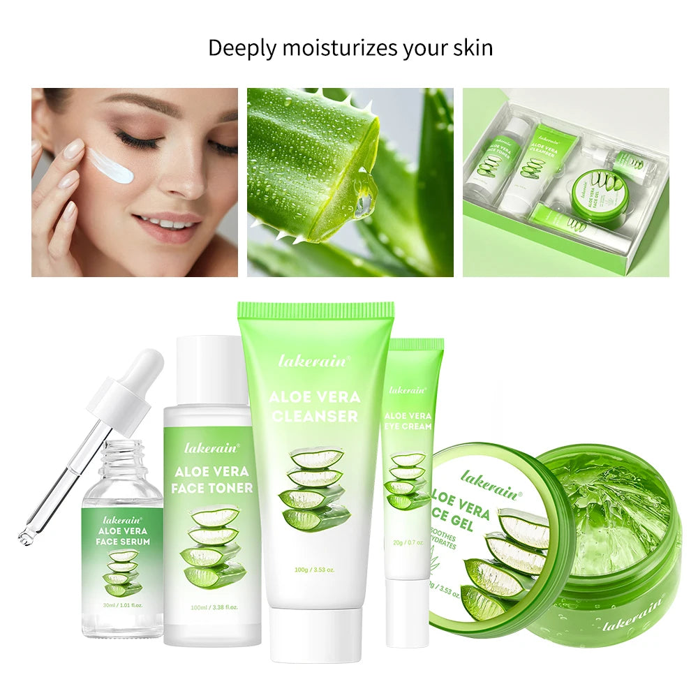 Aloe Vera Hydrating Skincare Set – Cleanser, Toner, Serum, Gel, Eye Cream & Lip Balm