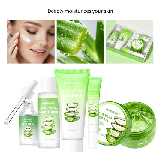 Aloe Vera Hydrating Skincare Set – Cleanser, Toner, Serum, Gel, Eye Cream & Lip Balm