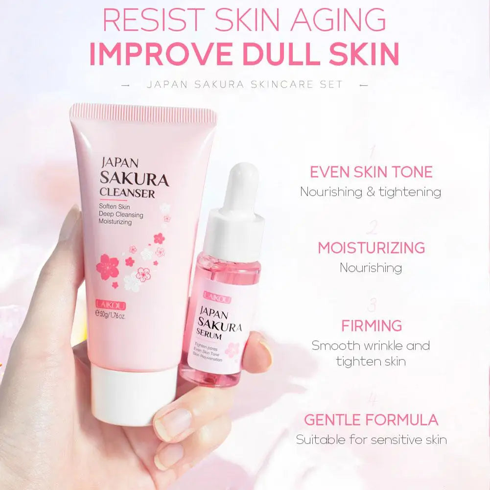 LAIKOU Cherry Blossom Skincare Set – Cleanser, Toner, Serum, Eye Cream & Face Cream