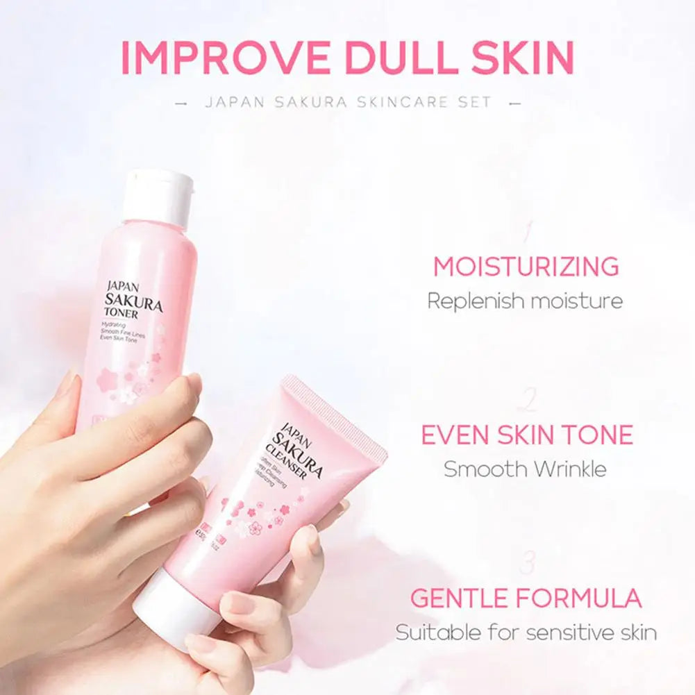 Cherry Blossom Hydrating Skincare Set – Cleanser, Toner, Essence & Cream (Travel Size)