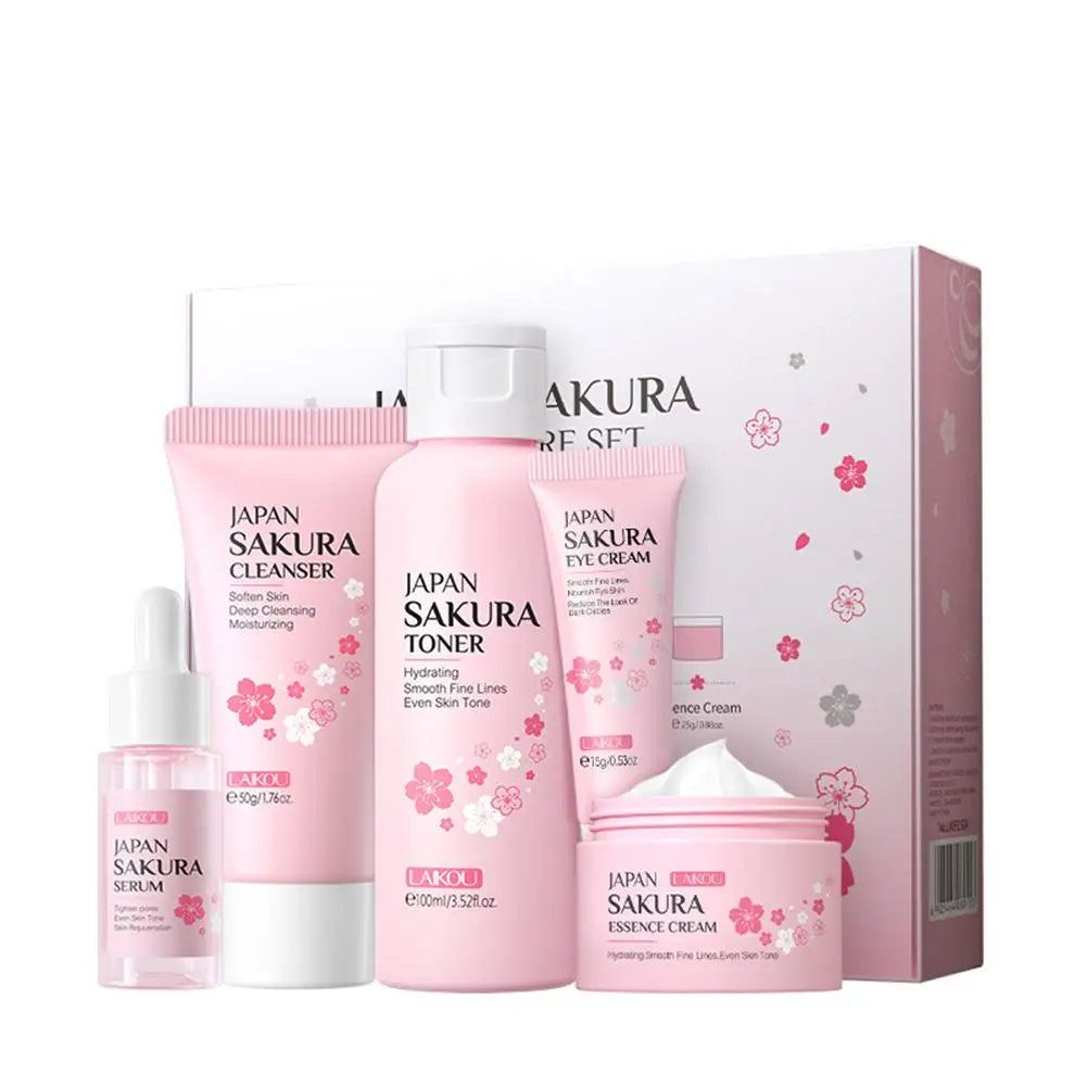 LAIKOU Cherry Blossom Skincare Set – Cleanser, Toner, Serum, Eye Cream & Face Cream