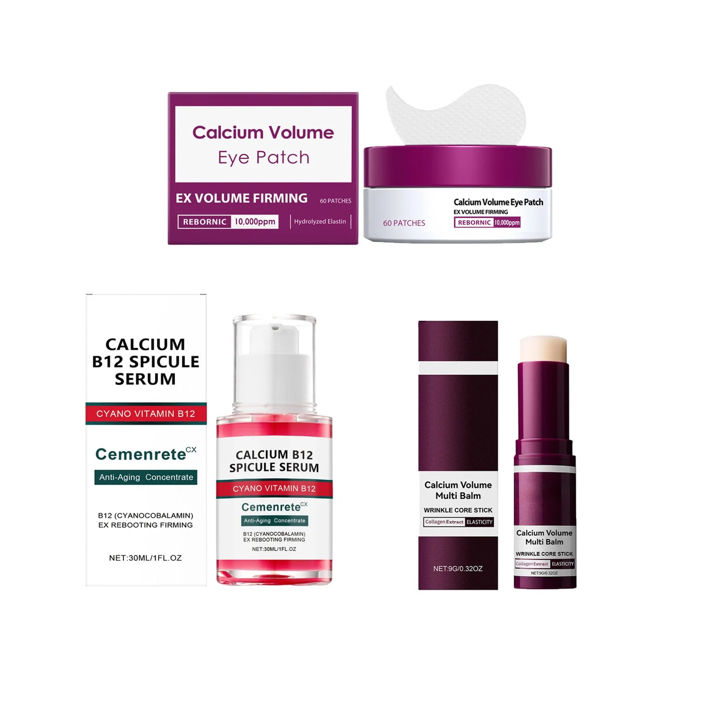 Hoygi Calcium Anti-Aging Skincare Set – Serum, Eye Patches & Multi Balm
