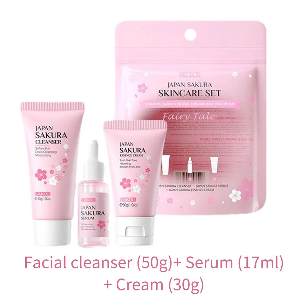 Cherry Blossom Hydrating Skincare Set – Cleanser, Toner, Essence & Cream (Travel Size)
