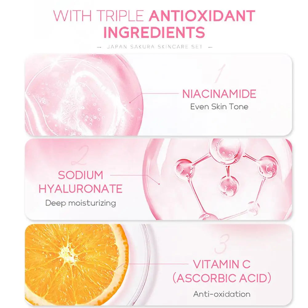 Cherry Blossom Hydrating Skincare Set – Cleanser, Toner, Essence & Cream (Travel Size)