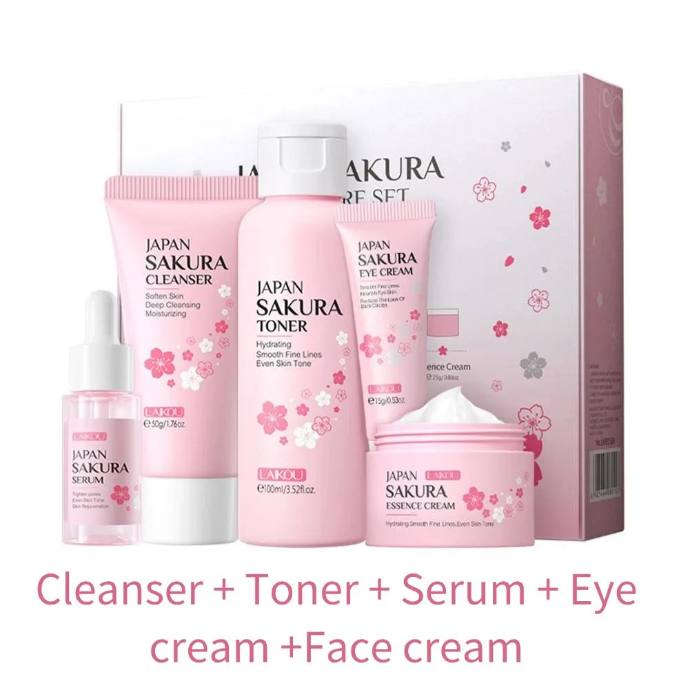 Cherry Blossom Hydrating Skincare Set – Cleanser, Toner, Essence & Cream (Travel Size)