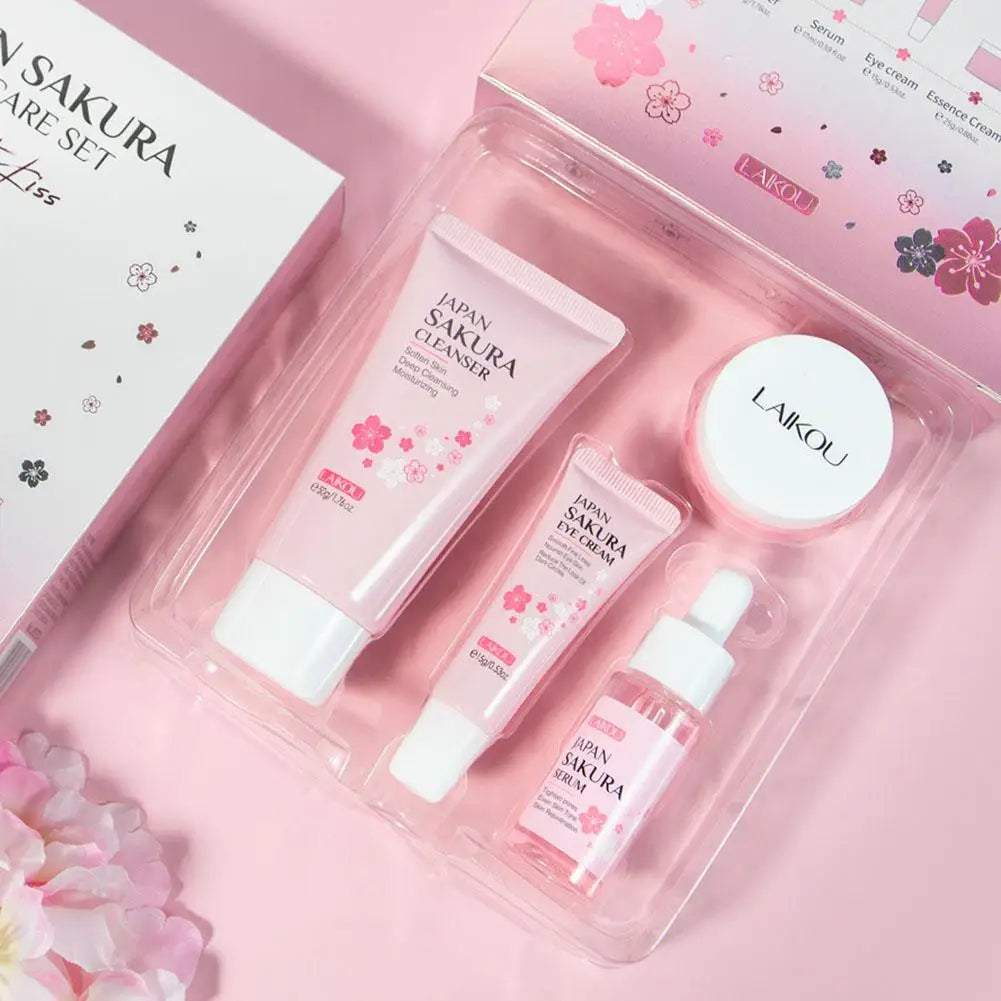 LAIKOU Cherry Blossom Skincare Set – Cleanser, Toner, Serum, Eye Cream & Face Cream