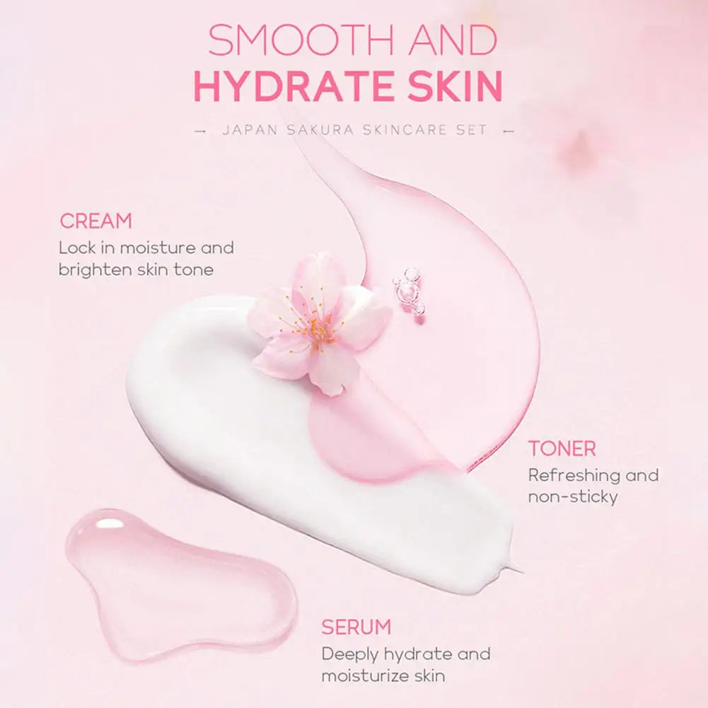 Cherry Blossom Hydrating Skincare Set – Cleanser, Toner, Essence & Cream (Travel Size)