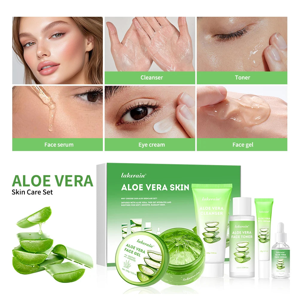 Aloe Vera Hydrating Skincare Set – Cleanser, Toner, Serum, Gel, Eye Cream & Lip Balm