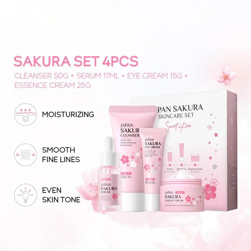 LAIKOU Cherry Blossom Skincare Set – Cleanser, Toner, Serum, Eye Cream & Face Cream