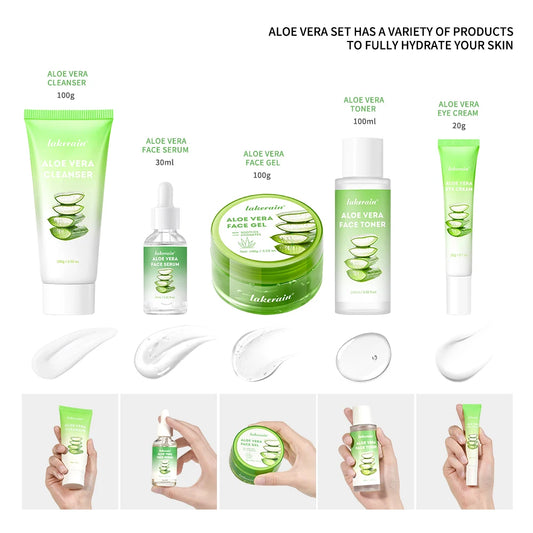 Aloe Vera Hydrating Skincare Set – Cleanser, Toner, Serum, Gel, Eye Cream & Lip Balm